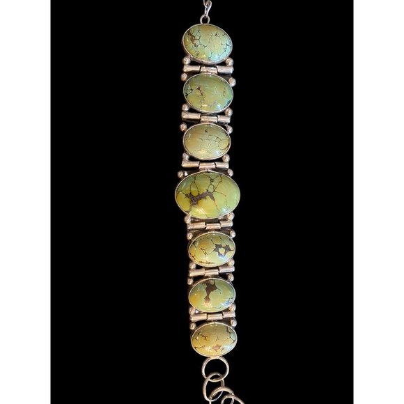 Vintage Green Turquoise Sterling Bracelet by Navajo Artist Benny Pinto - Picture 7 of 10